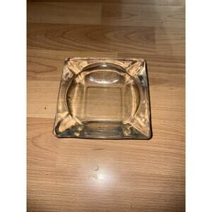 Vintage Heavy Square Crystal Glass Ashtray 6” 4 Cigar Rests MCM